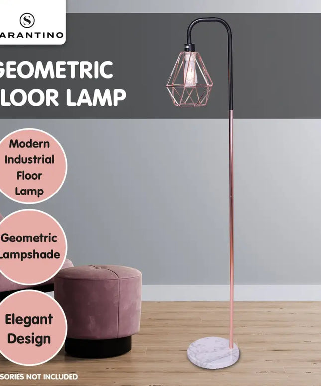 Sarantino Rose Gold Floor Lamp with Geometric Shade-Home & Garden > Lighting-Koala Lamps and Lighting