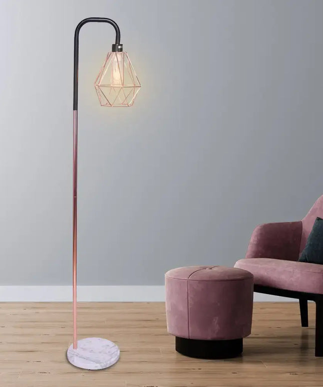 Sarantino Rose Gold Floor Lamp with Geometric Shade-Home & Garden > Lighting-Koala Lamps and Lighting