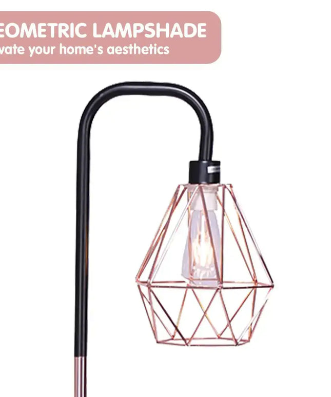 Sarantino Rose Gold Floor Lamp with Geometric Shade-Home & Garden > Lighting-Koala Lamps and Lighting