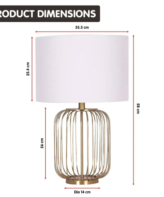 Sarantino Rose Gold Table Lamp with Linen Drum Shade-Home & Garden > Lighting-Koala Lamps and Lighting