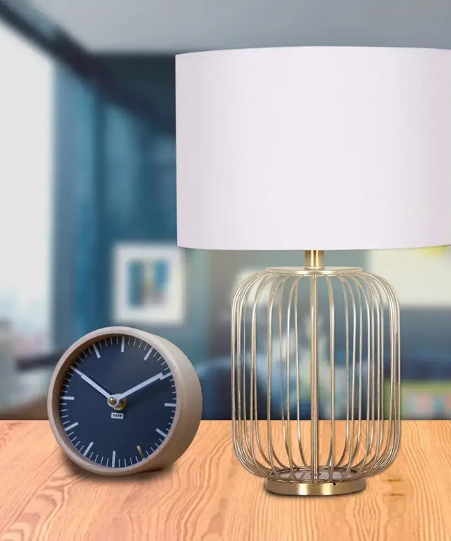 Sarantino Rose Gold Table Lamp with Linen Drum Shade-Home & Garden > Lighting-Koala Lamps and Lighting