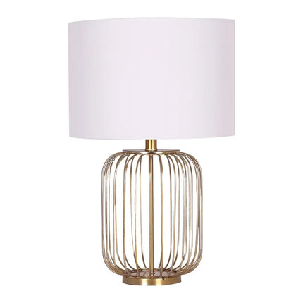 Sarantino Rose Gold Table Lamp with Linen Drum Shade-Home & Garden > Lighting-Koala Lamps and Lighting
