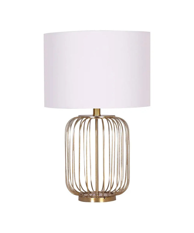 Sarantino Rose Gold Table Lamp with Linen Drum Shade-Home & Garden > Lighting-Koala Lamps and Lighting