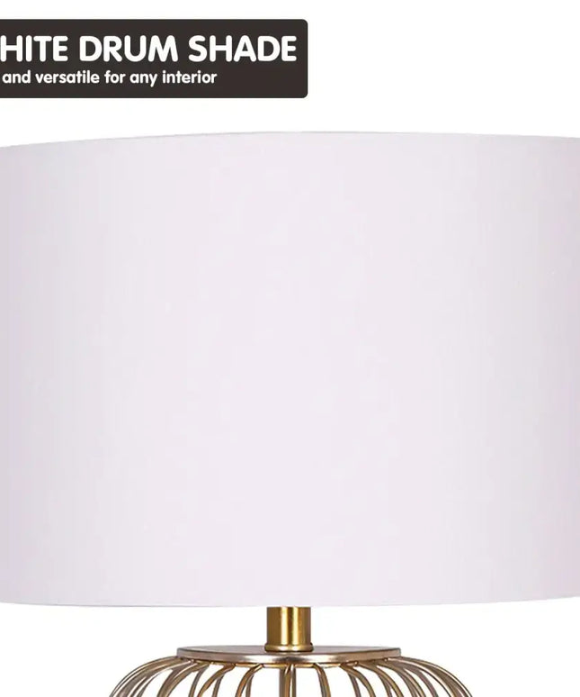 Sarantino Rose Gold Table Lamp with Linen Drum Shade-Home & Garden > Lighting-Koala Lamps and Lighting