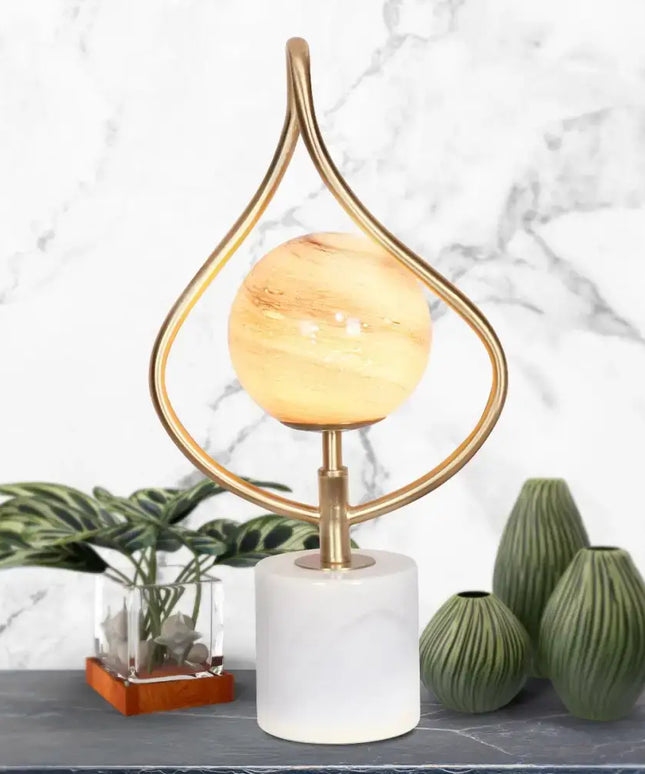Sarantino Sculptural Orange Glass Table Lamp With White Marble Base-Home & Garden > Lighting-Koala Lamps and Lighting