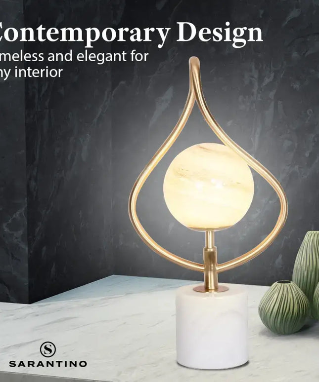 Sarantino Sculptural Orange Glass Table Lamp With White Marble Base-Home & Garden > Lighting-Koala Lamps and Lighting