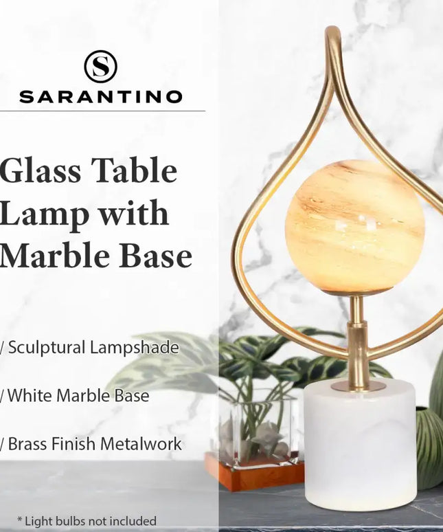 Sarantino Sculptural Orange Glass Table Lamp With White Marble Base-Home & Garden > Lighting-Koala Lamps and Lighting