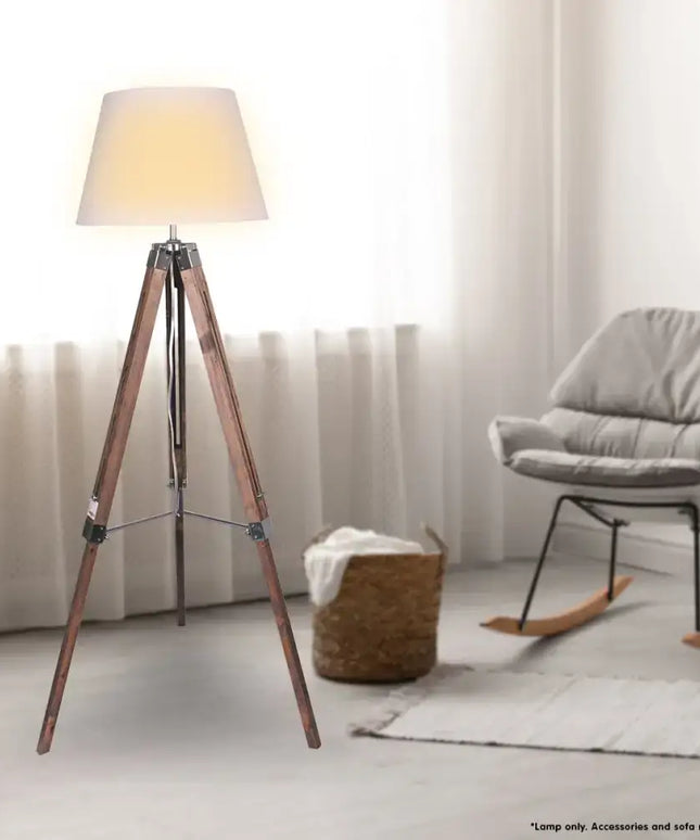 Sarantino Solid Wood Tripod Floor Lamp Adjustable Height White Shade-Home & Garden > Lighting-Koala Lamps and Lighting