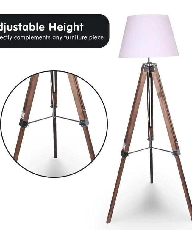 Sarantino Solid Wood Tripod Floor Lamp Adjustable Height White Shade-Home & Garden > Lighting-Koala Lamps and Lighting