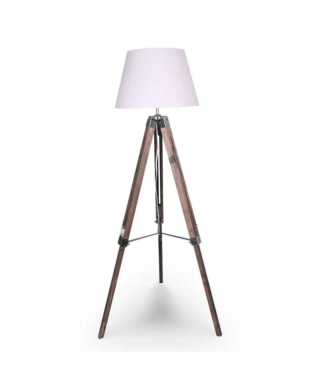 Sarantino Solid Wood Tripod Floor Lamp Adjustable Height White Shade-Home & Garden > Lighting-Koala Lamps and Lighting