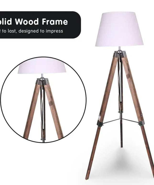 Sarantino Solid Wood Tripod Floor Lamp Adjustable Height White Shade-Home & Garden > Lighting-Koala Lamps and Lighting