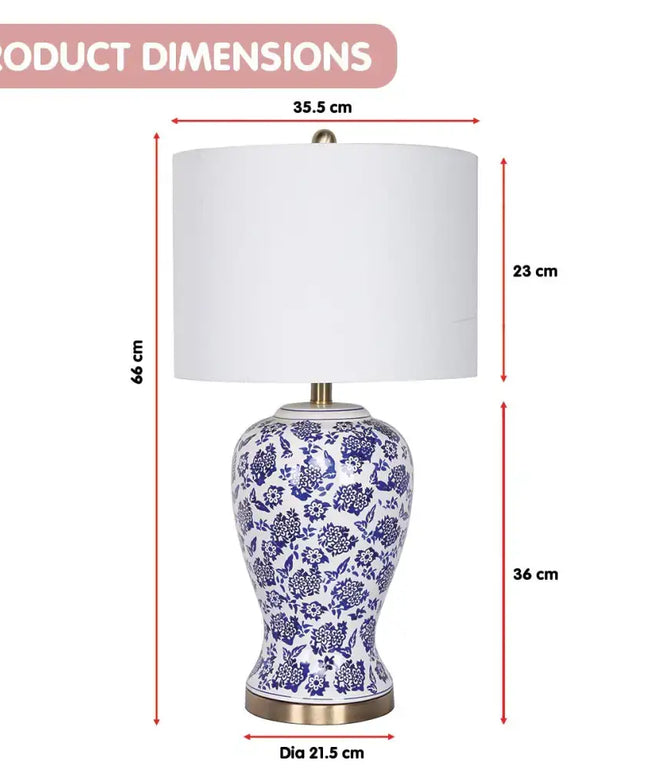 Sarantino Table Lamp Ceramic Floral Base Cotton Drum Shade-Home & Garden > Lighting-Koala Lamps and Lighting