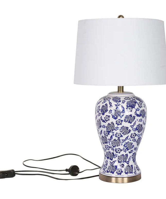 Sarantino Table Lamp Ceramic Floral Base Cotton Drum Shade-Home & Garden > Lighting-Koala Lamps and Lighting