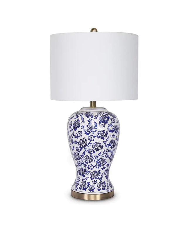 Sarantino Table Lamp Ceramic Floral Base Cotton Drum Shade-Home & Garden > Lighting-Koala Lamps and Lighting