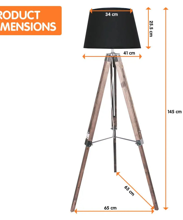 Sarantino Timber Tripod Floor Lamp Adjustable Height Taper Fabric-Home & Garden > Lighting-Koala Lamps and Lighting