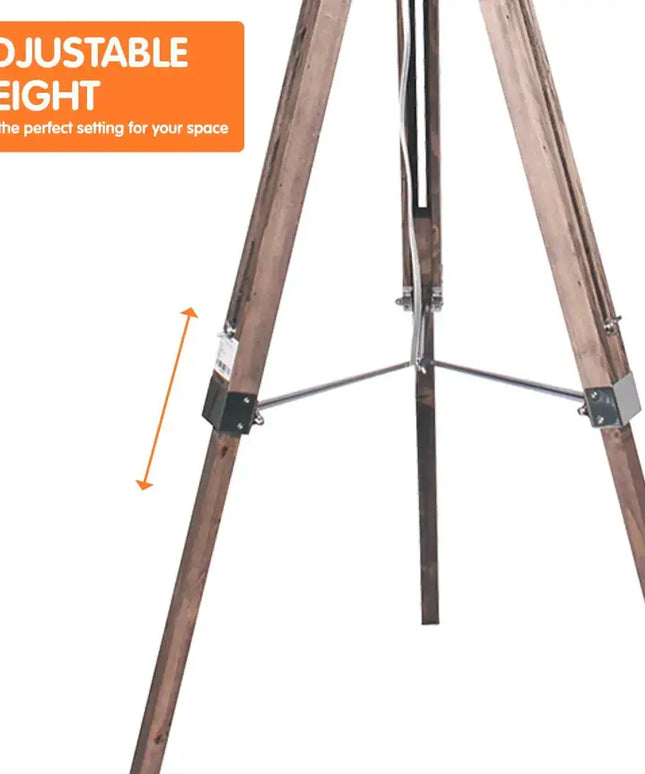 Sarantino Timber Tripod Floor Lamp Adjustable Height Taper Fabric-Home & Garden > Lighting-Koala Lamps and Lighting