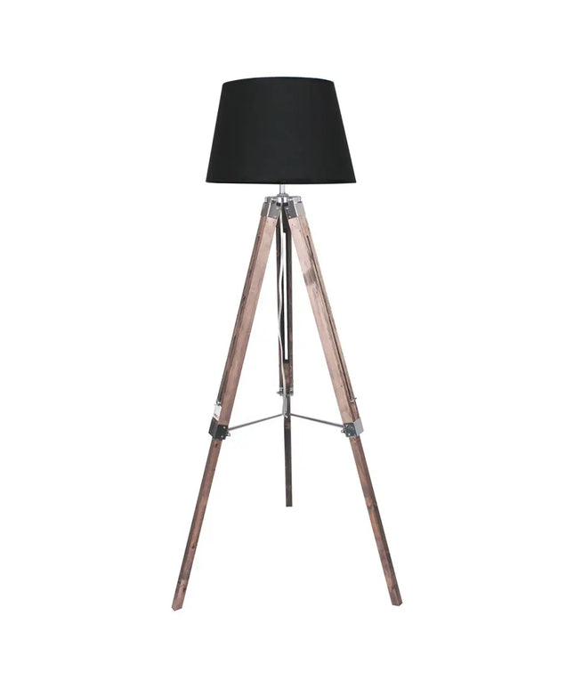 Sarantino Timber Tripod Floor Lamp Adjustable Height Taper Fabric-Home & Garden > Lighting-Koala Lamps and Lighting
