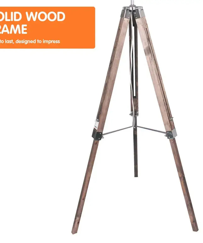 Sarantino Timber Tripod Floor Lamp Adjustable Height Taper Fabric-Home & Garden > Lighting-Koala Lamps and Lighting