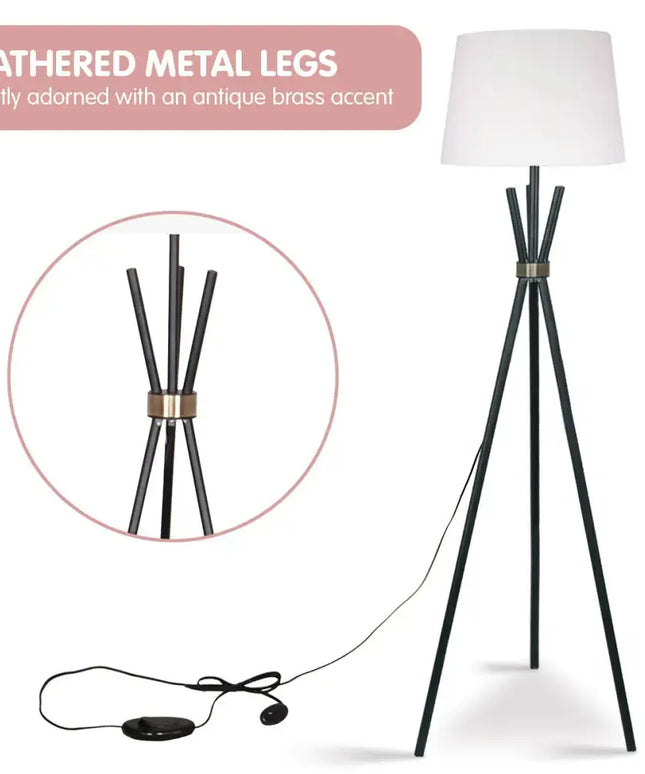 Sarantino Tripod Floor Lamp in Metal and Antique Brass-Home & Garden > Lighting-Koala Lamps and Lighting