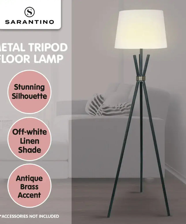 Sarantino Tripod Floor Lamp in Metal and Antique Brass-Home & Garden > Lighting-Koala Lamps and Lighting