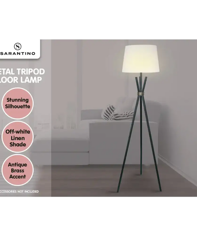 Sarantino Tripod Floor Lamp in Metal and Antique Brass-Home & Garden > Lighting-Koala Lamps and Lighting