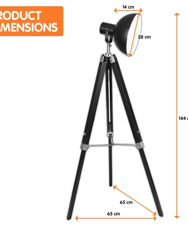 Sarantino Tripod Floor Spot Lamp Reading Adjustable Height Metal Black-Home & Garden > Lighting-Koala Lamps and Lighting