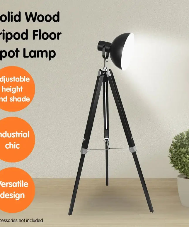 Sarantino Tripod Floor Spot Lamp Reading Adjustable Height Metal Black-Home & Garden > Lighting-Koala Lamps and Lighting