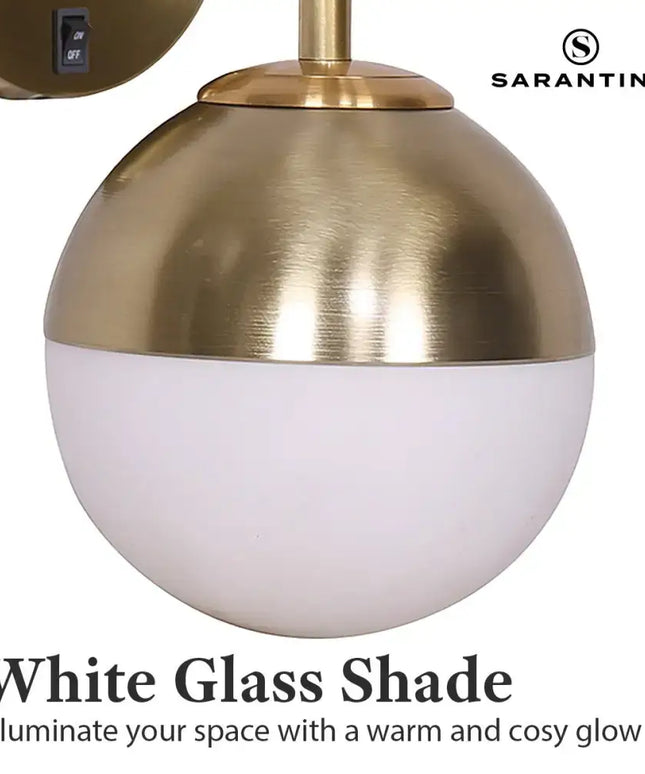 Sarantino Wall Lamp with Gold Metal Base and White Glass Shade-Home & Garden > Lighting-Koala Lamps and Lighting