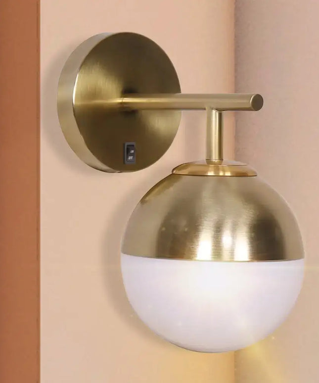 Sarantino Wall Lamp with Gold Metal Base and White Glass Shade-Home & Garden > Lighting-Koala Lamps and Lighting