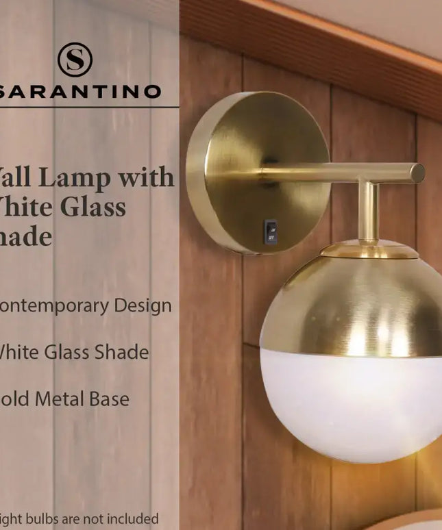 Sarantino Wall Lamp with Gold Metal Base and White Glass Shade-Home & Garden > Lighting-Koala Lamps and Lighting