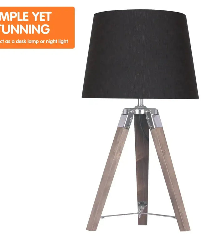 Sarantino Wooden Tripod Table Lamp With Black Taper Fabric Shade-Home & Garden > Lighting-Koala Lamps and Lighting