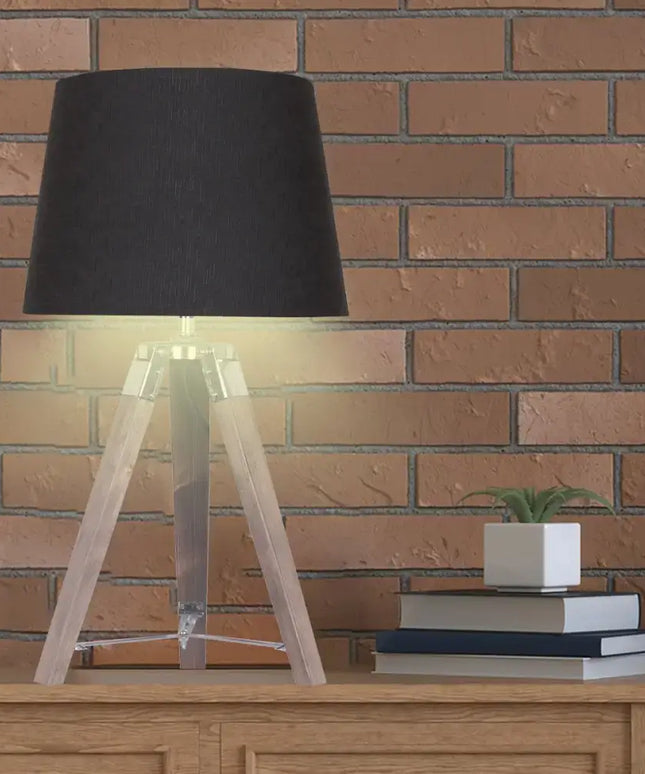 Sarantino Wooden Tripod Table Lamp With Black Taper Fabric Shade-Home & Garden > Lighting-Koala Lamps and Lighting