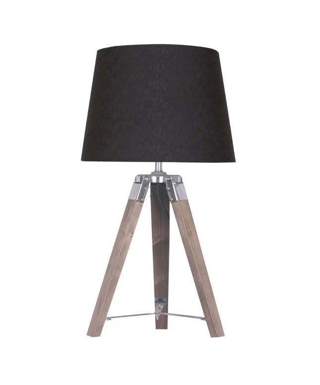 Sarantino Wooden Tripod Table Lamp With Black Taper Fabric Shade-Home & Garden > Lighting-Koala Lamps and Lighting