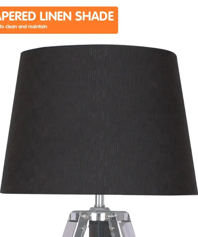 Sarantino Wooden Tripod Table Lamp With Black Taper Fabric Shade-Home & Garden > Lighting-Koala Lamps and Lighting