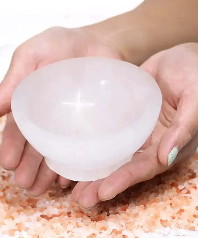 Selenite Fire Bowl With Citrine Rough on Large LED Base - Home & Garden > Home & Garden Others