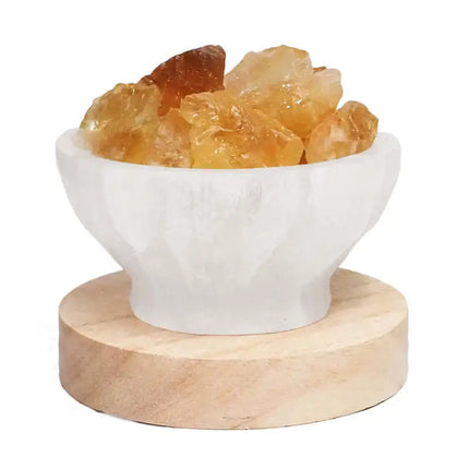 Selenite Fire Bowl With Citrine Rough on Large LED Base - Home & Garden > Home & Garden Others