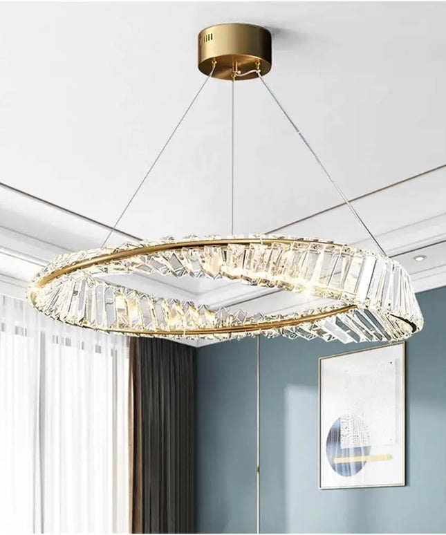 Seraphine 30W Remote Control LED Crystal Chandelier with Gold Edging - Home & Garden > Lighting