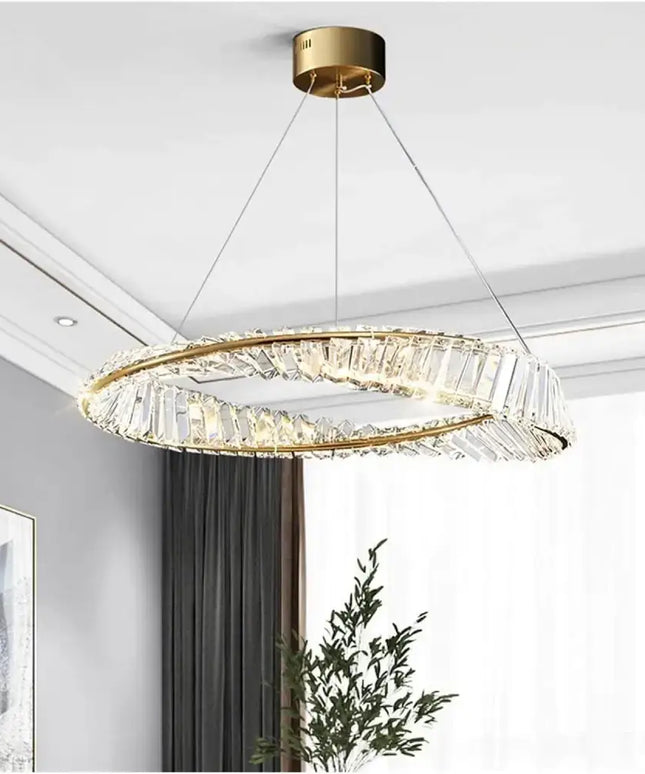 Seraphine 30W Remote Control LED Crystal Chandelier with Gold Edging - Home & Garden > Lighting