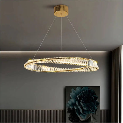 Seraphine 30W Remote Control LED Crystal Chandelier with Gold Edging - Home & Garden > Lighting