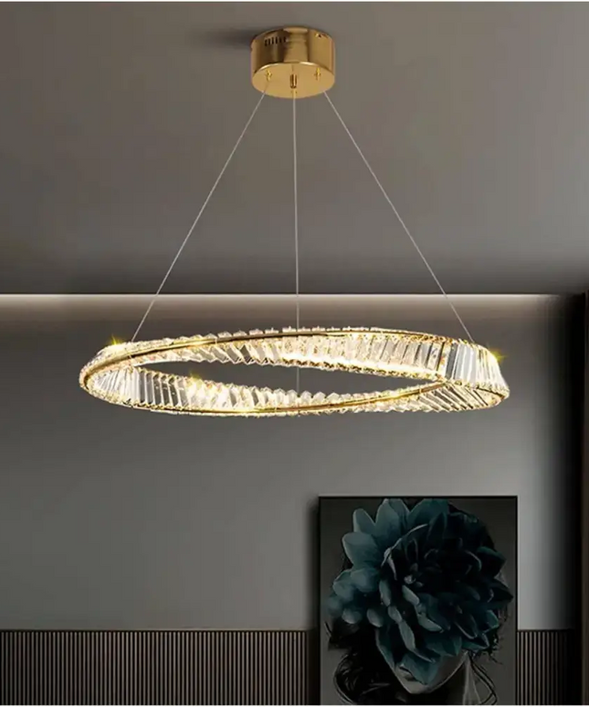 Seraphine 30W Remote Control LED Crystal Chandelier with Gold Edging - Home & Garden > Lighting