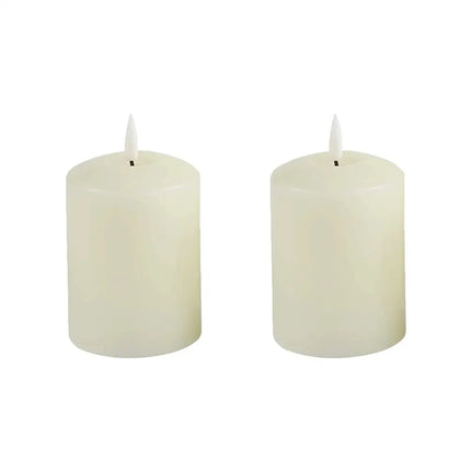 Set of 2 LED Ivory Wax Pillar Candles - 3 Size options-Christmas Table Decoration&Candle-Lexi Lighting
