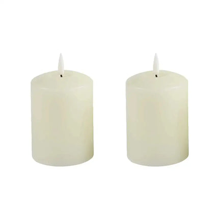 Set of 2 LED Ivory Wax Pillar Candles - 3 Size options-Christmas Table Decoration&Candle-Lexi Lighting