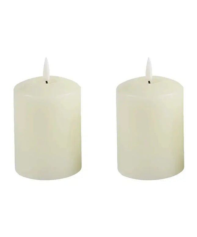 Set of 2 LED Ivory Wax Pillar Candles - 3 Size options-Christmas Table Decoration&Candle-Lexi Lighting