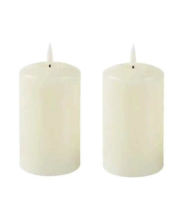 Set of 2 LED Ivory Wax Pillar Candles - 3 Size options-Christmas Table Decoration&Candle-Lexi Lighting