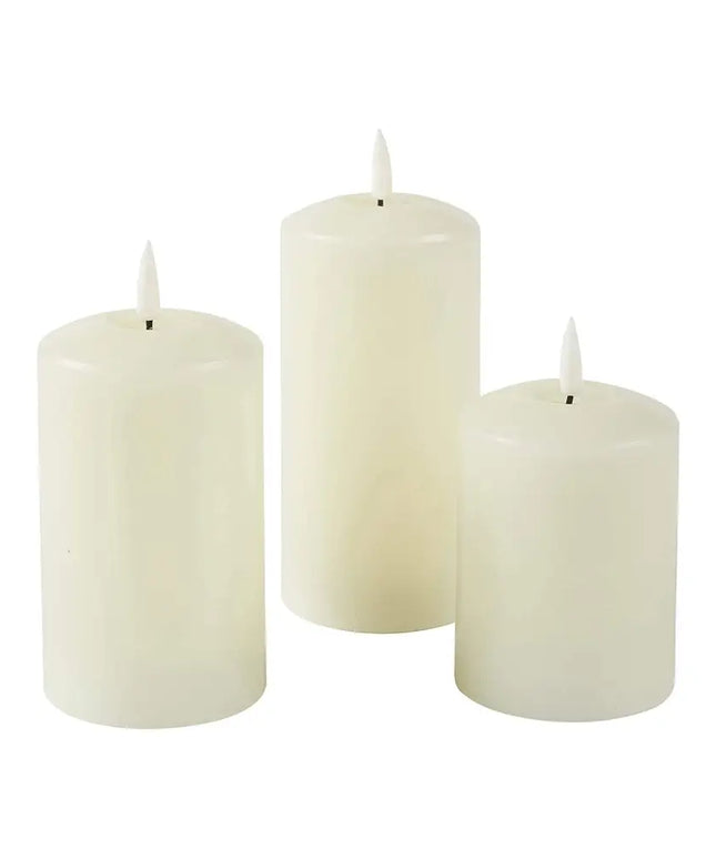 Set of 2 LED Ivory Wax Pillar Candles - 3 Size options-Christmas Table Decoration&Candle-Lexi Lighting