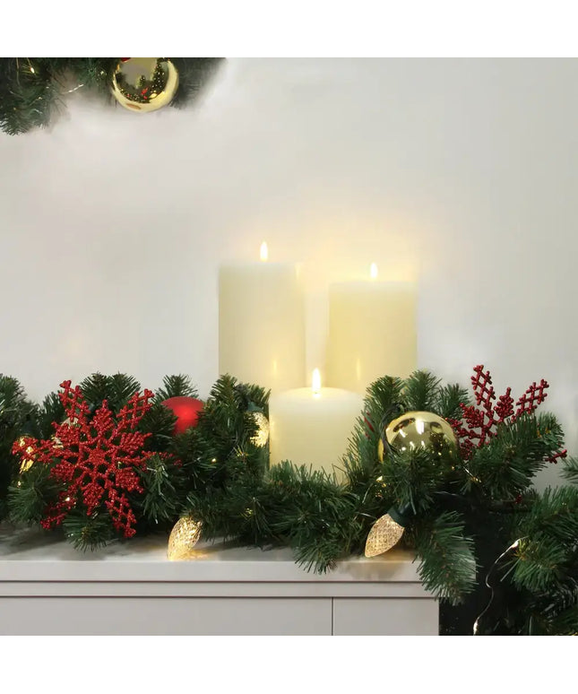 Set of 2 LED Ivory Wax Pillar Candles - 3 Size options-Christmas Table Decoration&Candle-Lexi Lighting