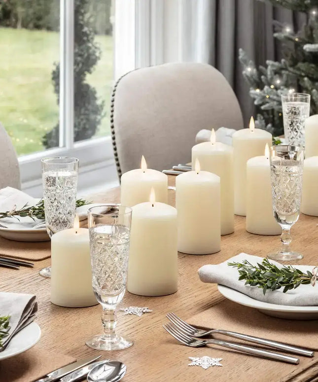 Set of 2 LED Ivory Wax Pillar Candles - 3 Size options-Christmas Table Decoration&Candle-Lexi Lighting