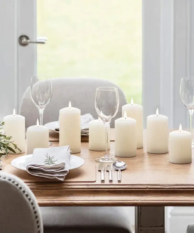 Set of 2 LED Ivory Wax Pillar Candles - 3 Size options-Christmas Table Decoration&Candle-Lexi Lighting