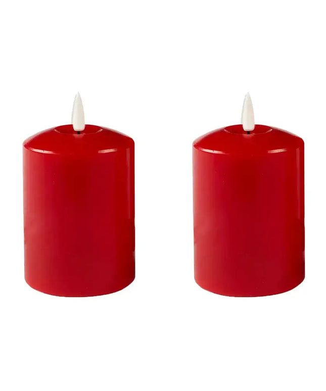 Set of 2 LED Red Wax Pillar Candles - 3 Size Options-Christmas Table Decoration&Candle-Lexi Lighting