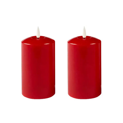 Set of 2 LED Red Wax Pillar Candles - 3 Size Options-Christmas Table Decoration&Candle-Lexi Lighting